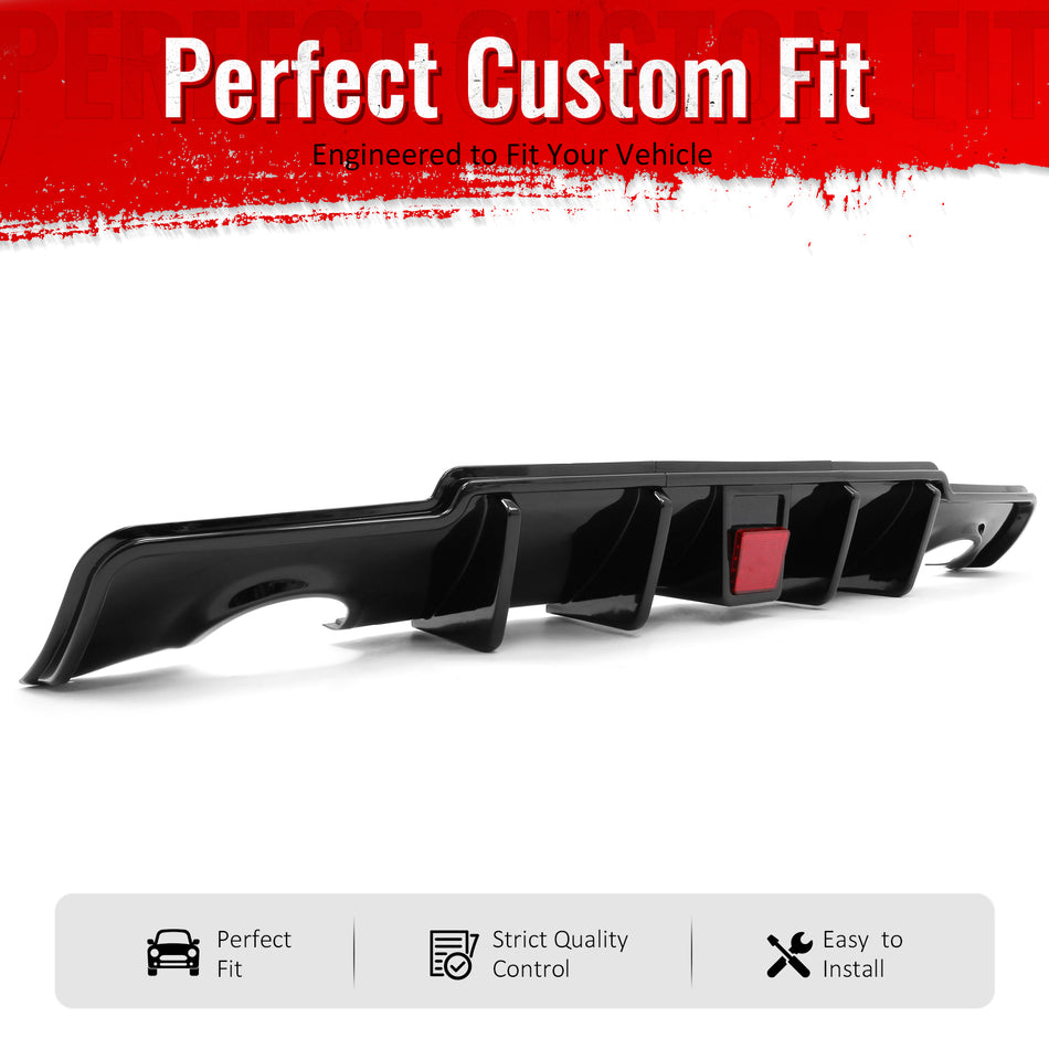 Fit 2011-2014 Chrysler 300 Gloss Black PP Rear Diffuser Bumper Lip W/LED