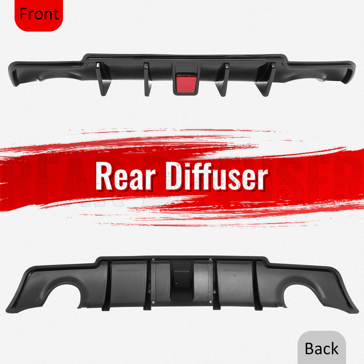 Fits 11-14 Chrysler 300 Rear Lower Bumper Lip Diffuser W/LED PP Gloss Black 3PCS