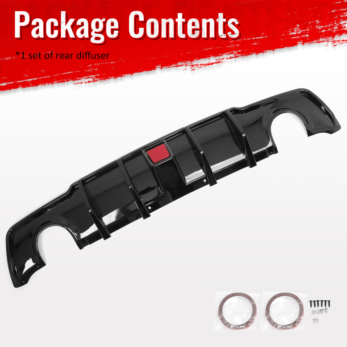 Fits 11-14 Chrysler 300 Rear Lower Bumper Lip Diffuser W/LED PP Gloss Black 3PCS
