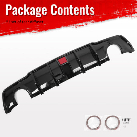 Fits 11-14 Chrysler 300 Rear Lower Bumper Lip Diffuser W/LED PP Gloss Black 3PCS