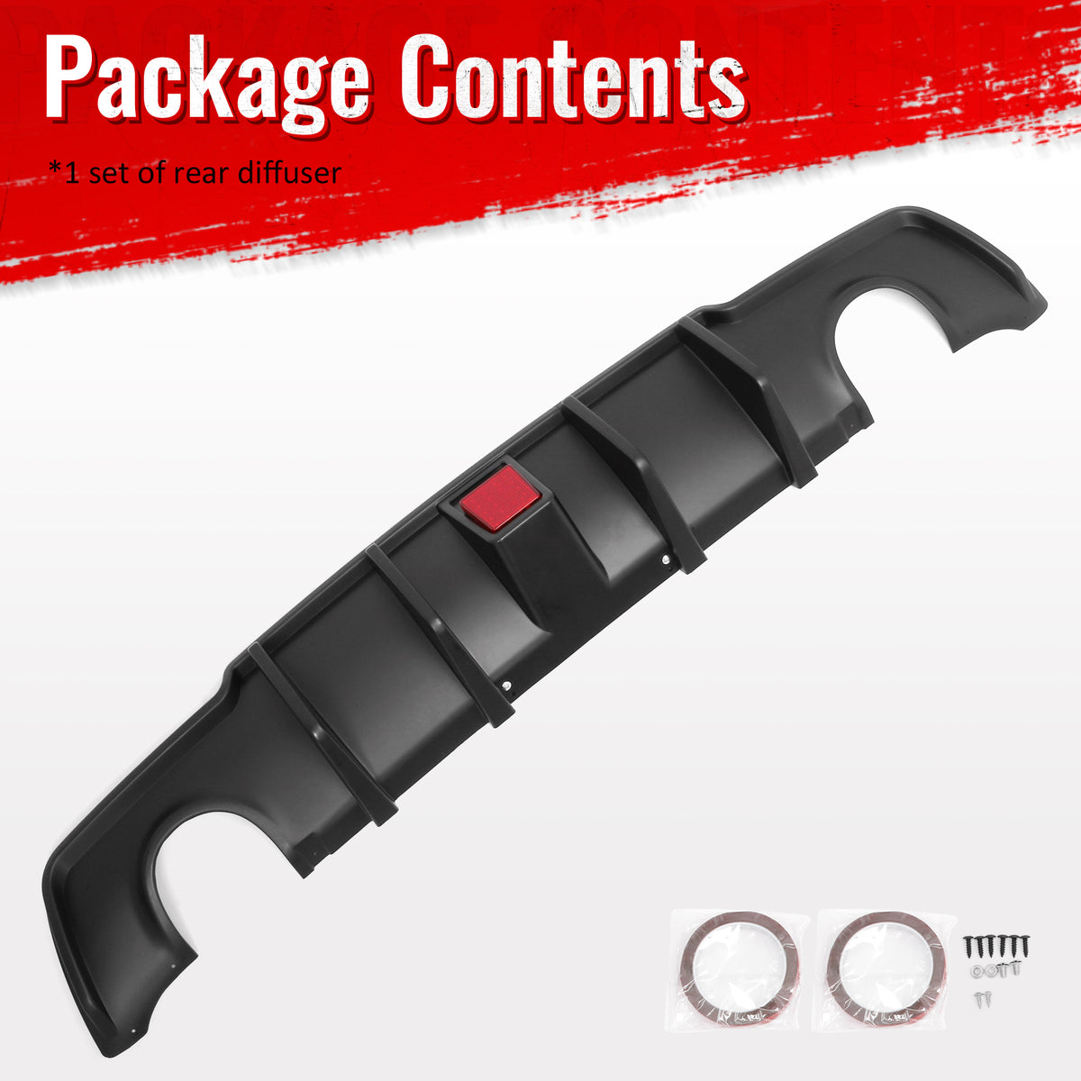 Fits 11-14 Chrysler 300 Rear Lower Bumper Lip Diffuser W/LED PP Matte Black 3PCS