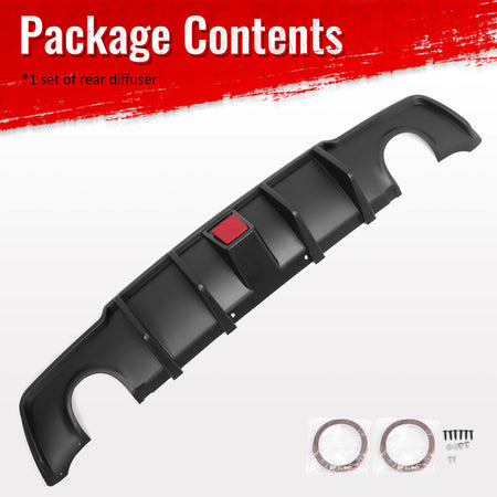Fits 11-14 Chrysler 300 Rear Lower Bumper Lip Diffuser W/LED PP Matte Black 3PCS