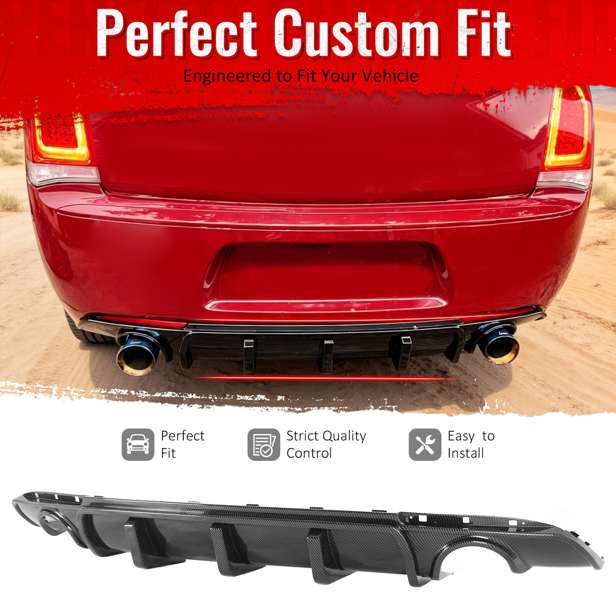 Fits 15-23 Chrysler 300 Rear Bumper Lip Diffuser Valance PP Carbon Fiber Print