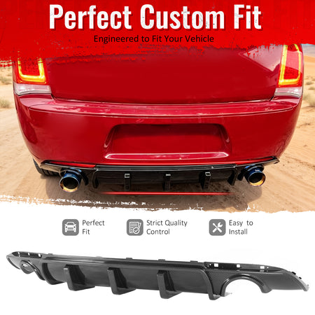 Fits 15-23 Chrysler 300 Rear Bumper Lip Diffuser Valance PP Carbon Fiber Print