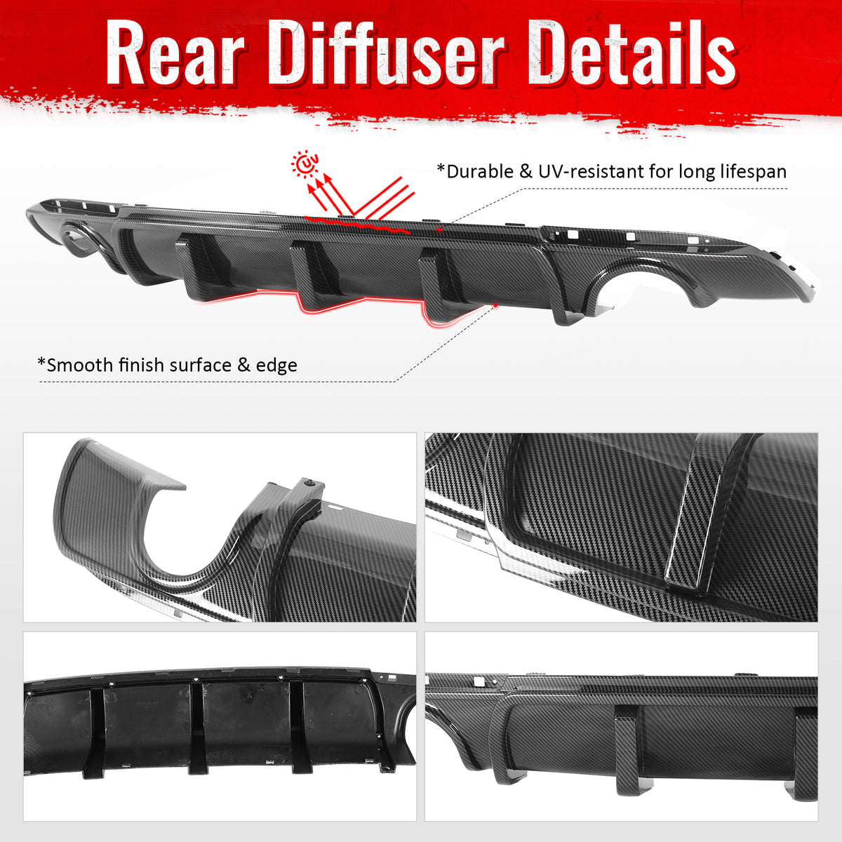 Fits 15-23 Chrysler 300 Rear Bumper Lip Diffuser Valance PP Carbon Fiber Print
