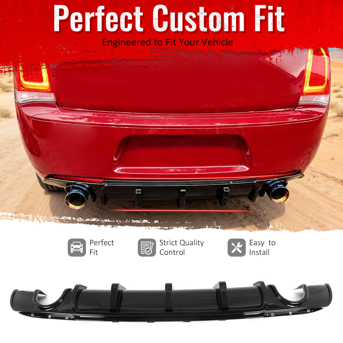 Fits 15-23 Chrysler 300 Rear Bumper Lip Diffuser Lower Valance PP Gloss Black