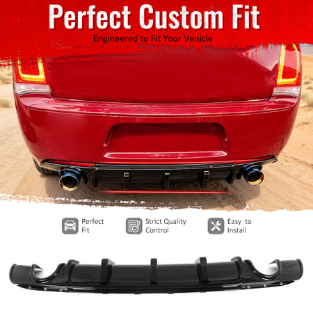 Fits 15-23 Chrysler 300 Rear Bumper Lip Diffuser Lower Valance PP Gloss Black
