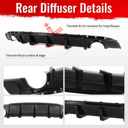 Fits 15-23 Chrysler 300 Rear Bumper Lip Diffuser Lower Valance PP Gloss Black