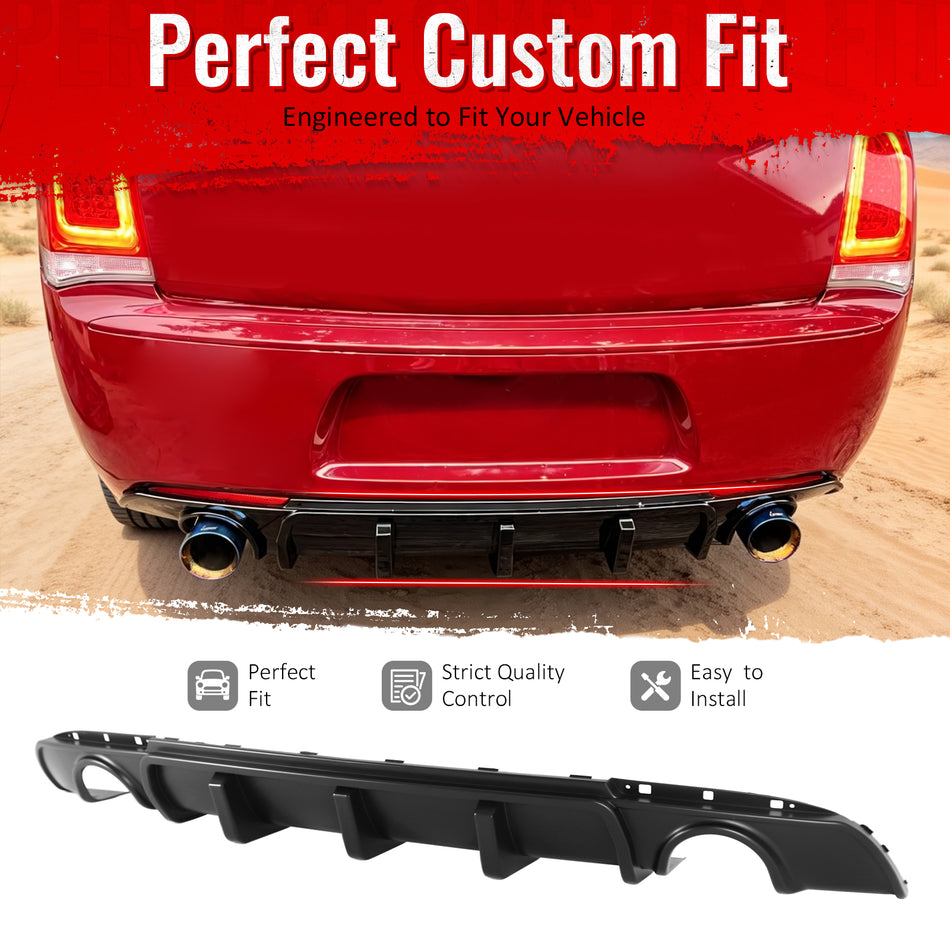 Fit 2015-2023 Chrysler 300 Unpainted Black Rear Diffuser Bumper Lip