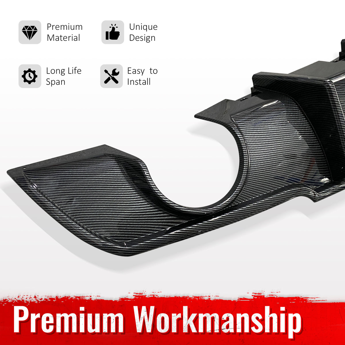 Fits 15-23 Chrysler 300 Shark Fin Rear Bumper Lip Diffuser PP Carbon Fiber Print