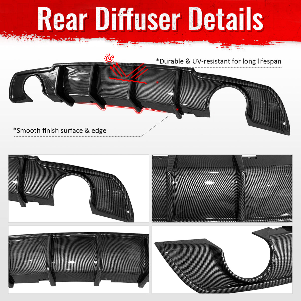 Fits 15-23 Chrysler 300 Shark Fin Rear Bumper Lip Diffuser PP Carbon Fiber Print