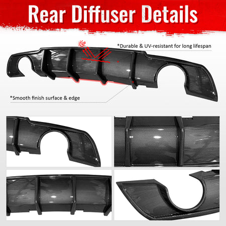 Fits 15-23 Chrysler 300 Shark Fin Rear Bumper Lip Diffuser PP Carbon Fiber Print