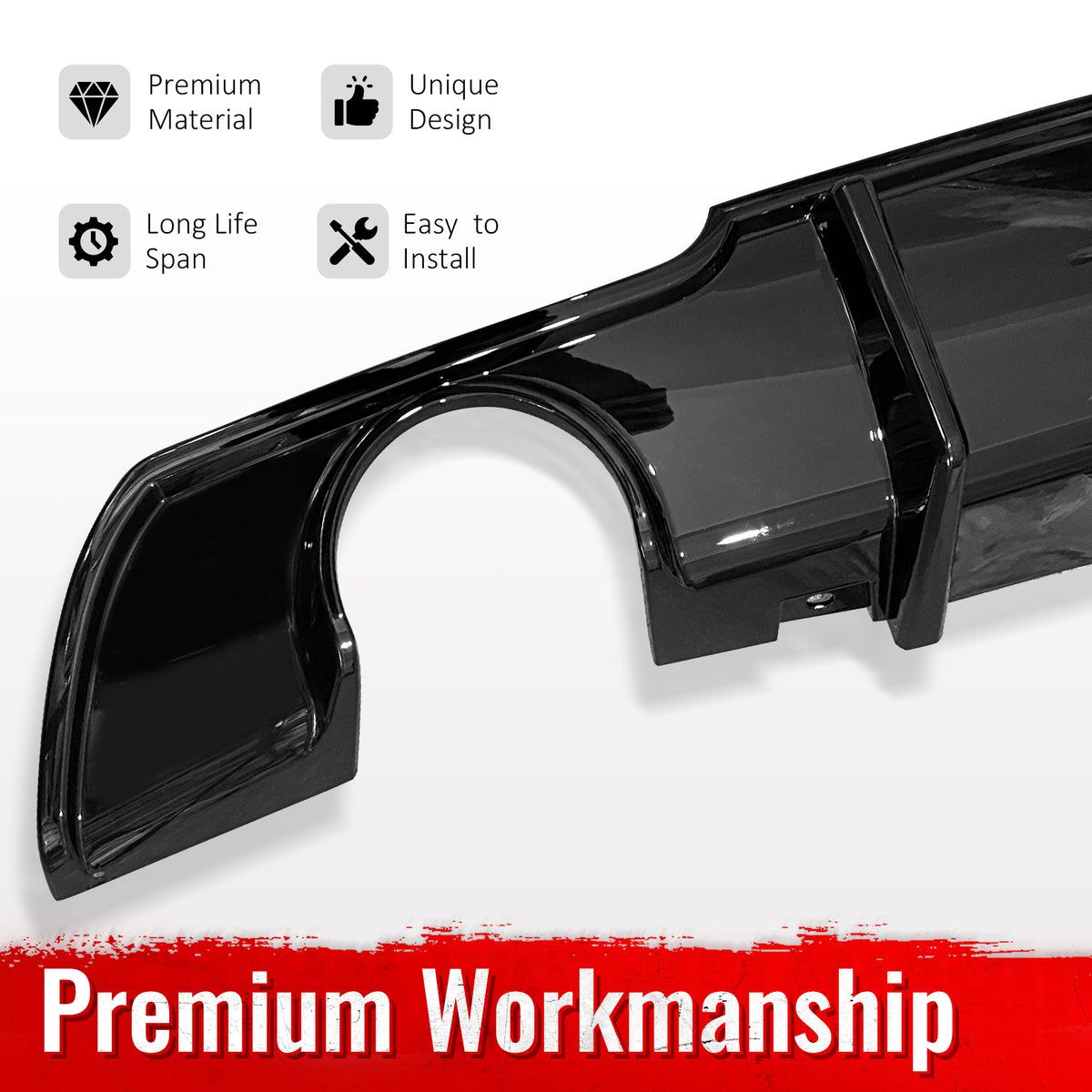 Fits 15-23 Chrysler 300 Gloss Black 4 Shark Fin Rear Bumper Lip Diffuser PP