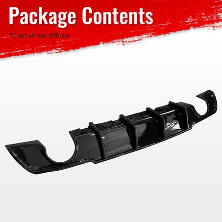 Fits 15-23 Chrysler 300 Gloss Black 4 Shark Fin Rear Bumper Lip Diffuser PP