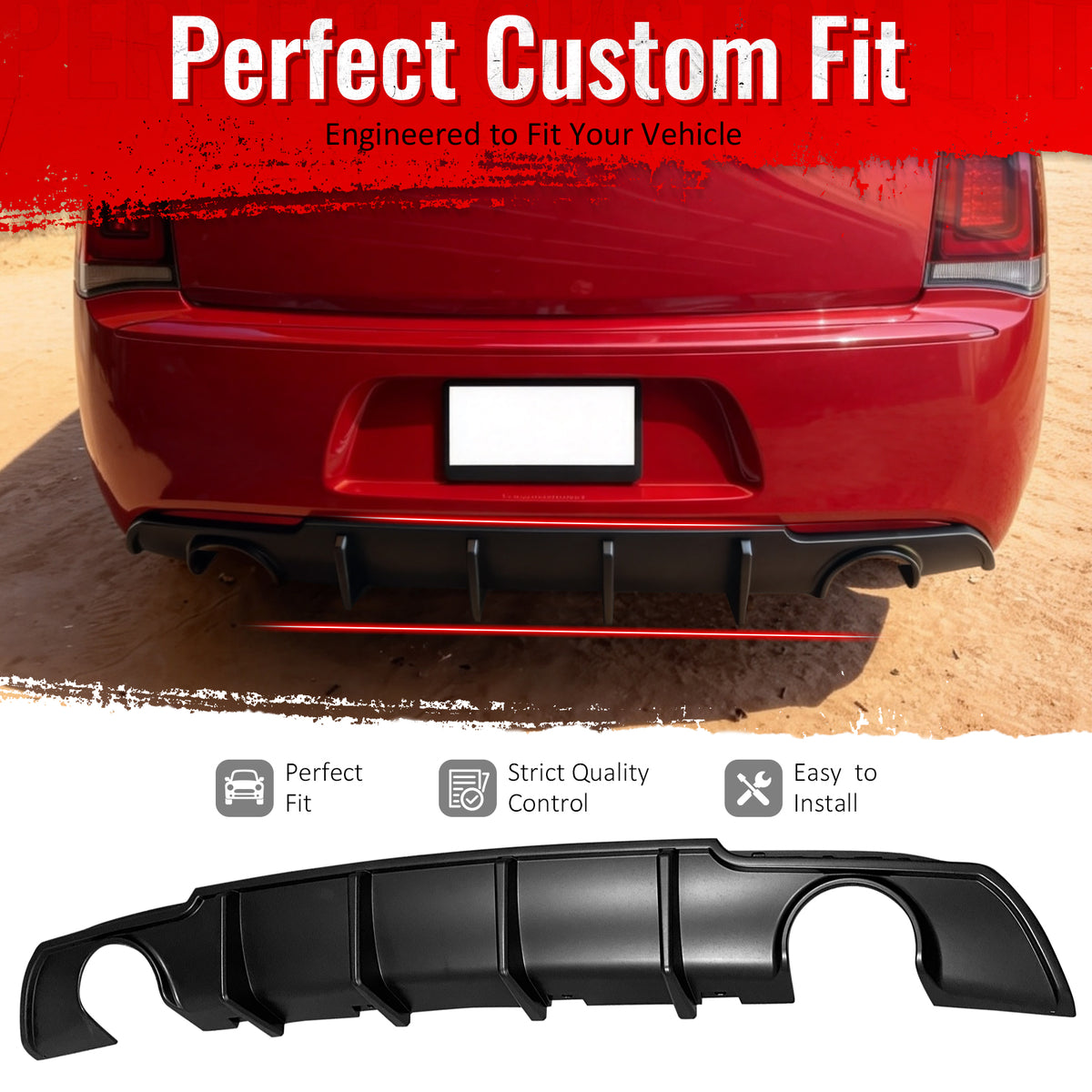 Fits 15-23 Chrysler 300 Shark Fin Style Rear Bumper Lip Diffuser PP Matte Black