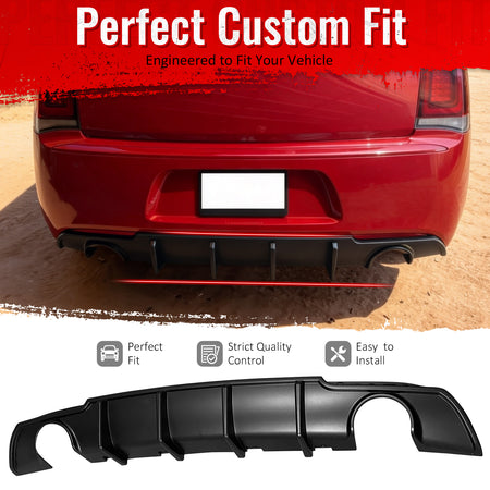 Fits 15-23 Chrysler 300 Shark Fin Style Rear Bumper Lip Diffuser PP Matte Black