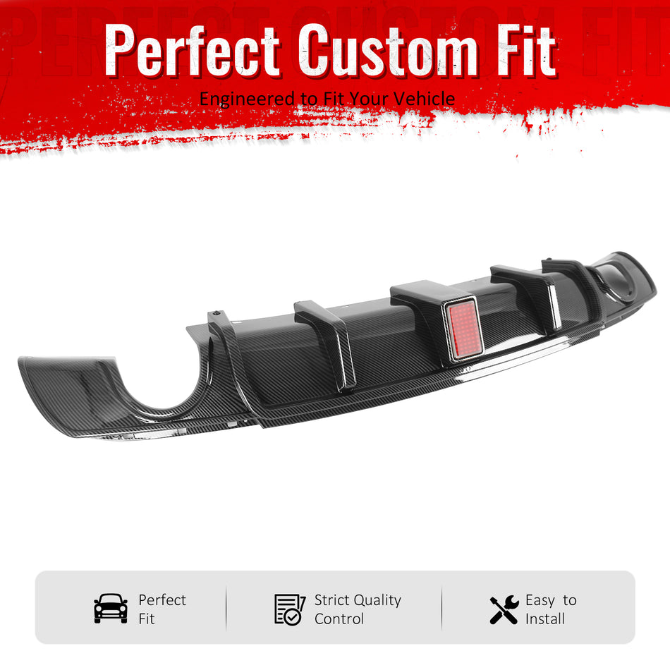 Fits 15-23 Chrysler 300 Rear Bumper Lip Diffuser W/LED PP Carbon Fiber Print