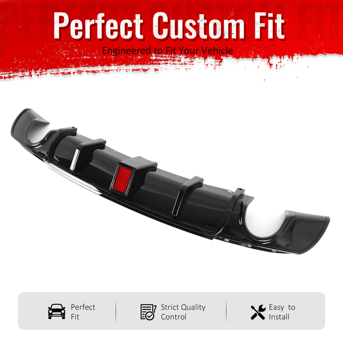 Fit 2015-2023 Chrysler 300 Gloss Black Rear Diffuser Bumper Lip W/LED
