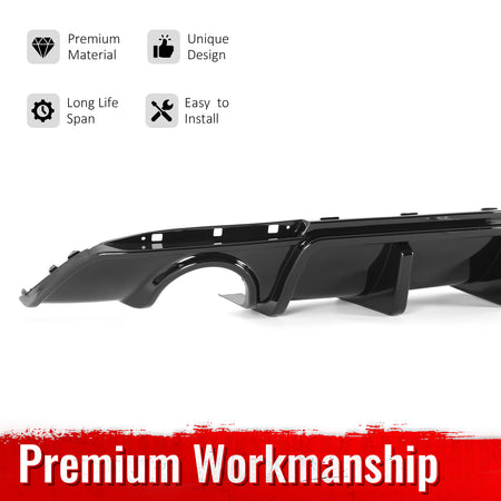 Fits 15-23 Chrysler 300 Rear Bumper Lip Diffuser W/LED Light PP Gloss Black
