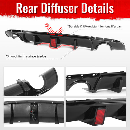 Fits 15-23 Chrysler 300 Rear Bumper Lip Diffuser W/LED Light PP Gloss Black