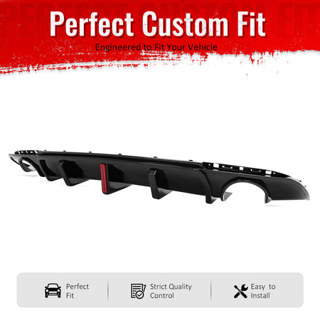 Fit 2015-2023 Chrysler 300 Gloss Black Rear Diffuser Bumper Lip w/ Light