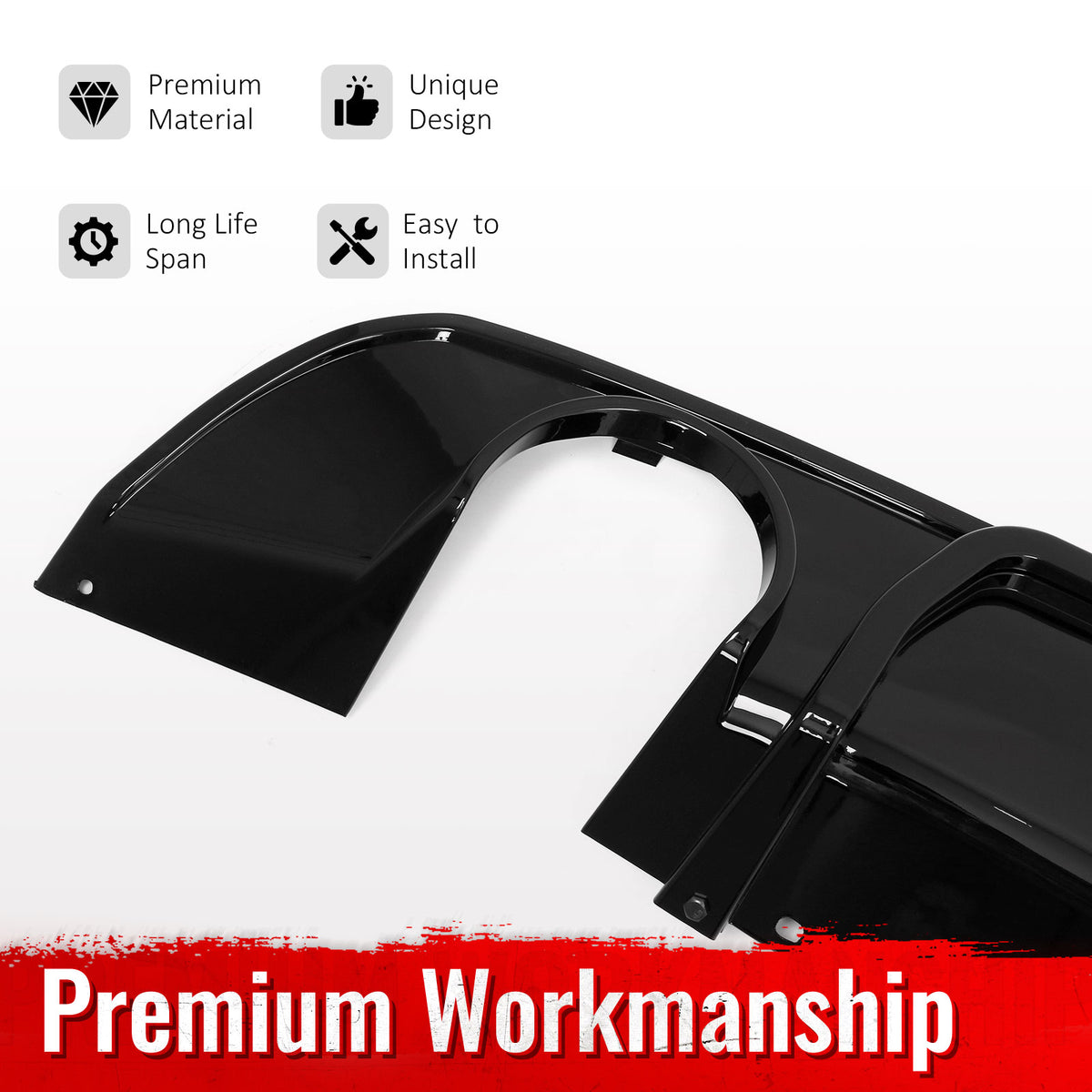 Fits 15-23 Chrysler 300 Gloss Black Rear Bumper Diffuser Shark Fin w/ LED Light