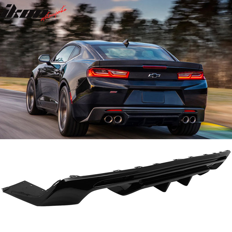 IKON MOTORSPORTS, Rear Diffuser Compatible With 2016-2023 Camaro ( Except ZL1 Model), PP Rear Bumper Lip Lower Body Protection Avoid Against Collision