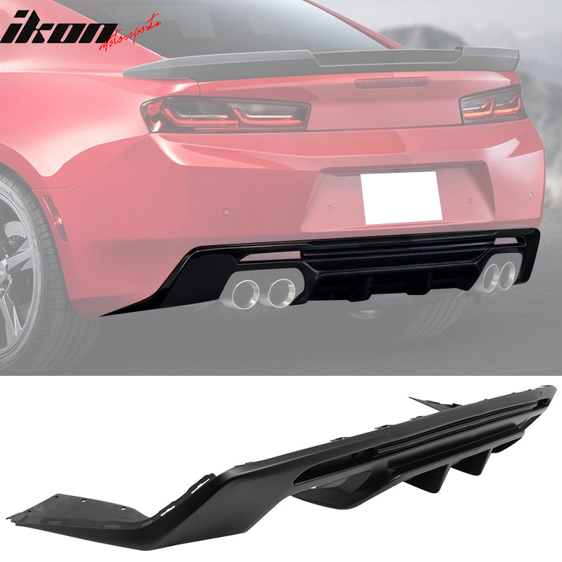 IKON MOTORSPORTS, Rear Diffuser Compatible With 2016-2023 Camaro ( Except ZL1 Model), PP Rear Bumper Lip Lower Body Protection Avoid Against Collision