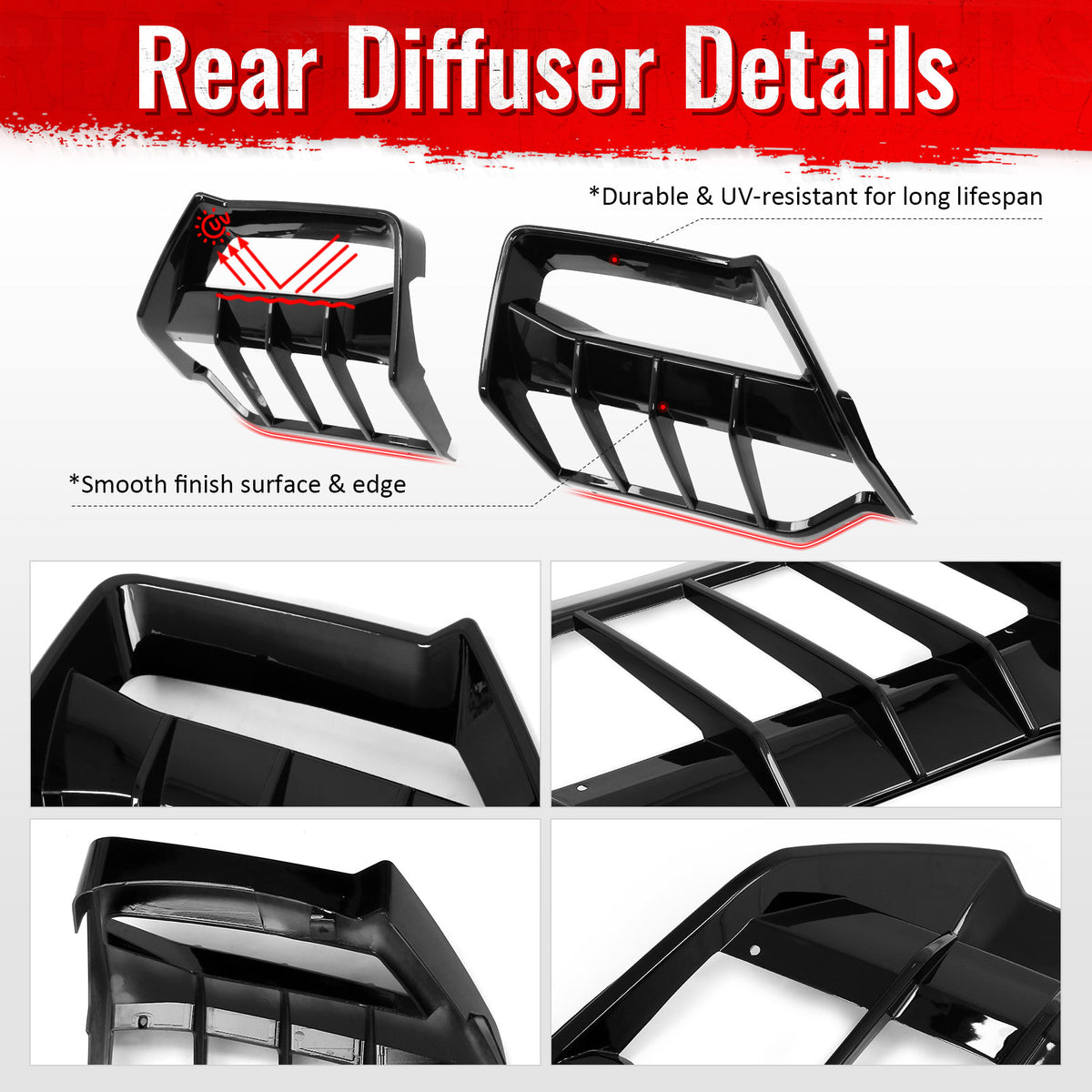 Fits 20-26 Chevy Corvette C8 Stingray Z51 E-Ray Rear Diffusers Gloss Black 2PCS