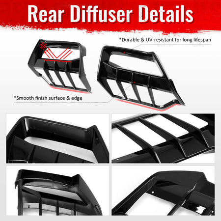 Fits 20-26 Chevy Corvette C8 Stingray Z51 E-Ray Rear Diffusers Gloss Black 2PCS