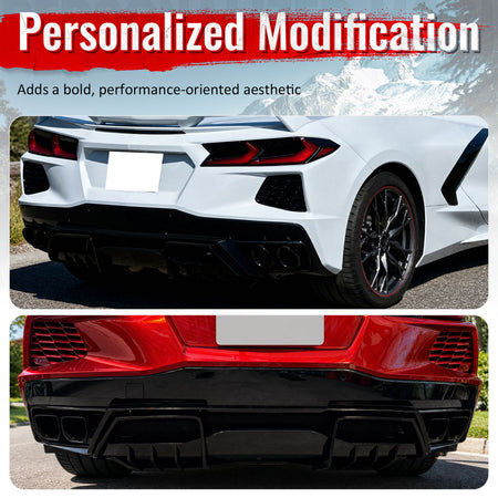 Fits 20-26 Chevy Corvette C8 Stingray Z51 E-Ray Rear Diffusers Gloss Black 2PCS
