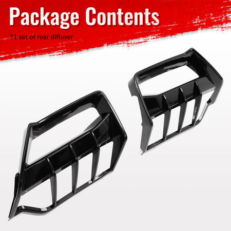 Fits 20-26 Chevy Corvette C8 Stingray Z51 E-Ray Rear Diffusers Gloss Black 2PCS