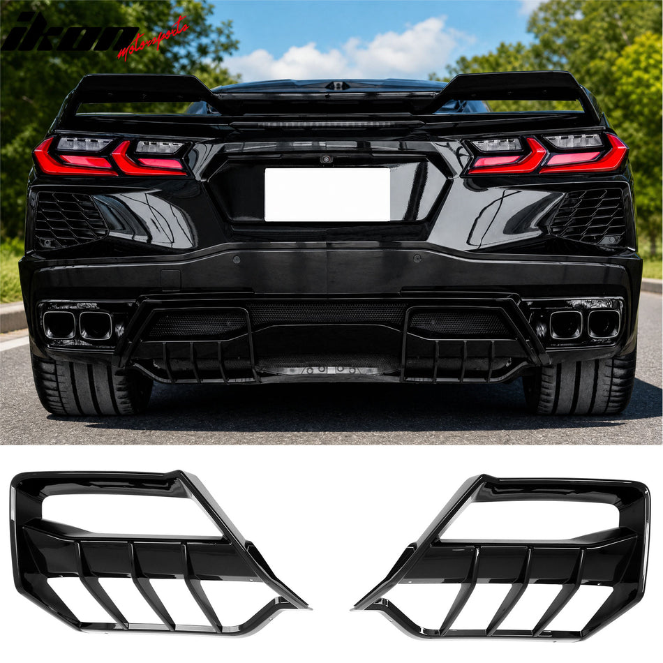2020-2026 Chevy Corvette C8 Stingray Z51 E-Ray AC Style Rear Diffusers Gloss Black 2PCS