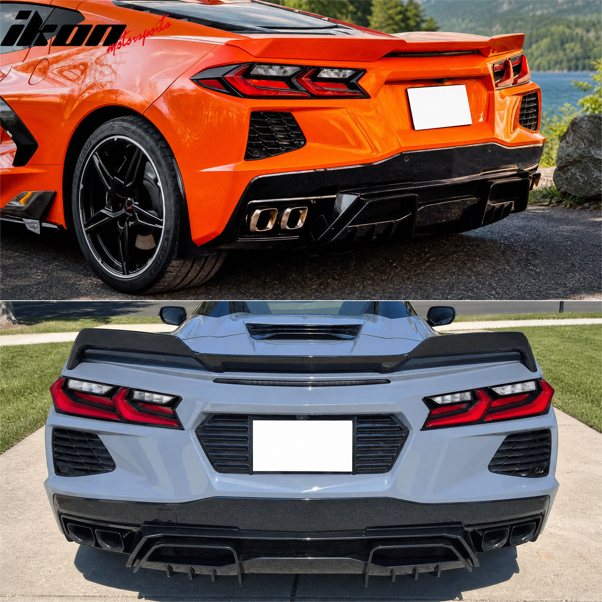 Fits 20-26 Chevy Corvette C8 Stingray Z51 E-Ray Rear Diffusers Gloss Black 2PCS
