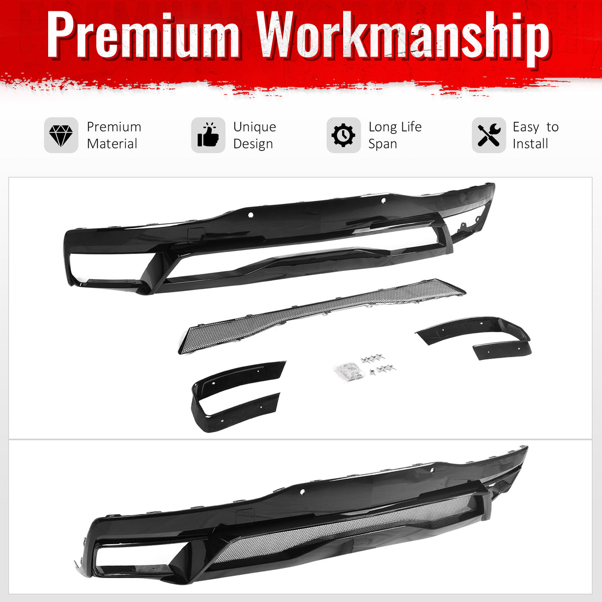 Fits 20-26 Chevy Corvette C8 Z51 Stingray OE Rear Bumper Diffuser Pearl Black PP