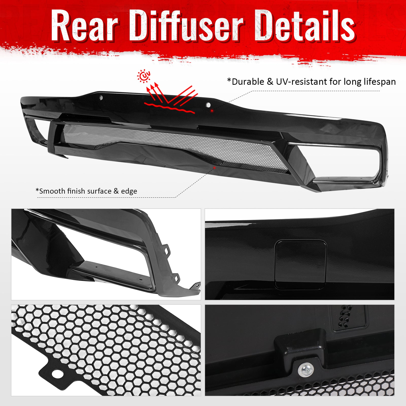 Fits 20-26 Chevy Corvette C8 Z51 Stingray OE Rear Bumper Diffuser Pearl Black PP