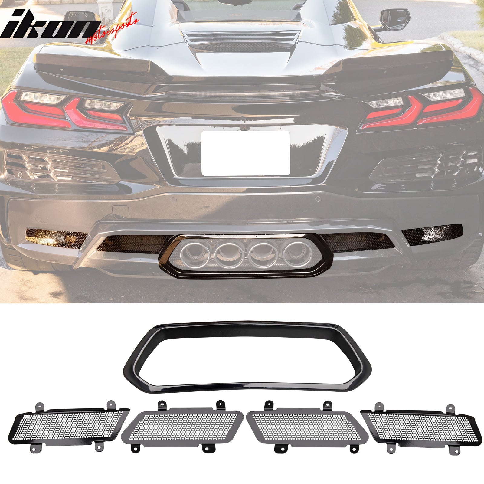 Fits 20-25 Chevy Corvette C8 Rear Diffuser Lip + Black Quad Exhaust Muffler Kit