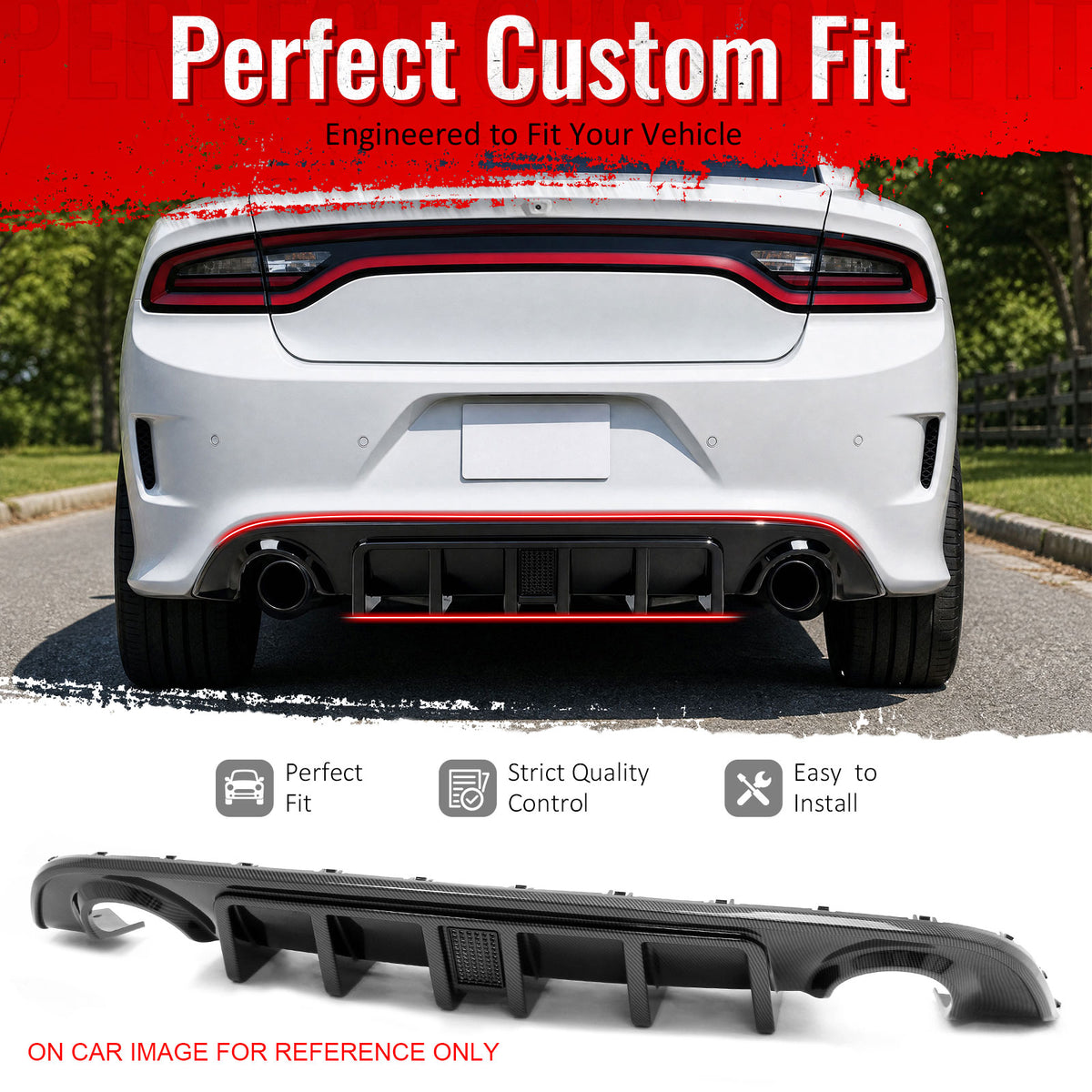Fit 2015-2023 Dodge Charger SRT Rear Diffuser Bumper Lip w/ Black Light