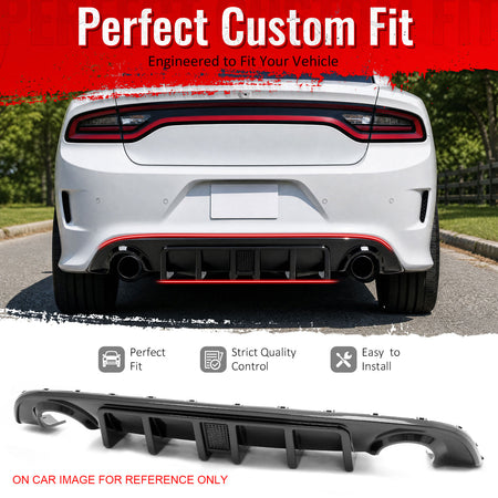 Fit 2015-2023 Dodge Charger SRT Rear Diffuser Bumper Lip w/ Black Light