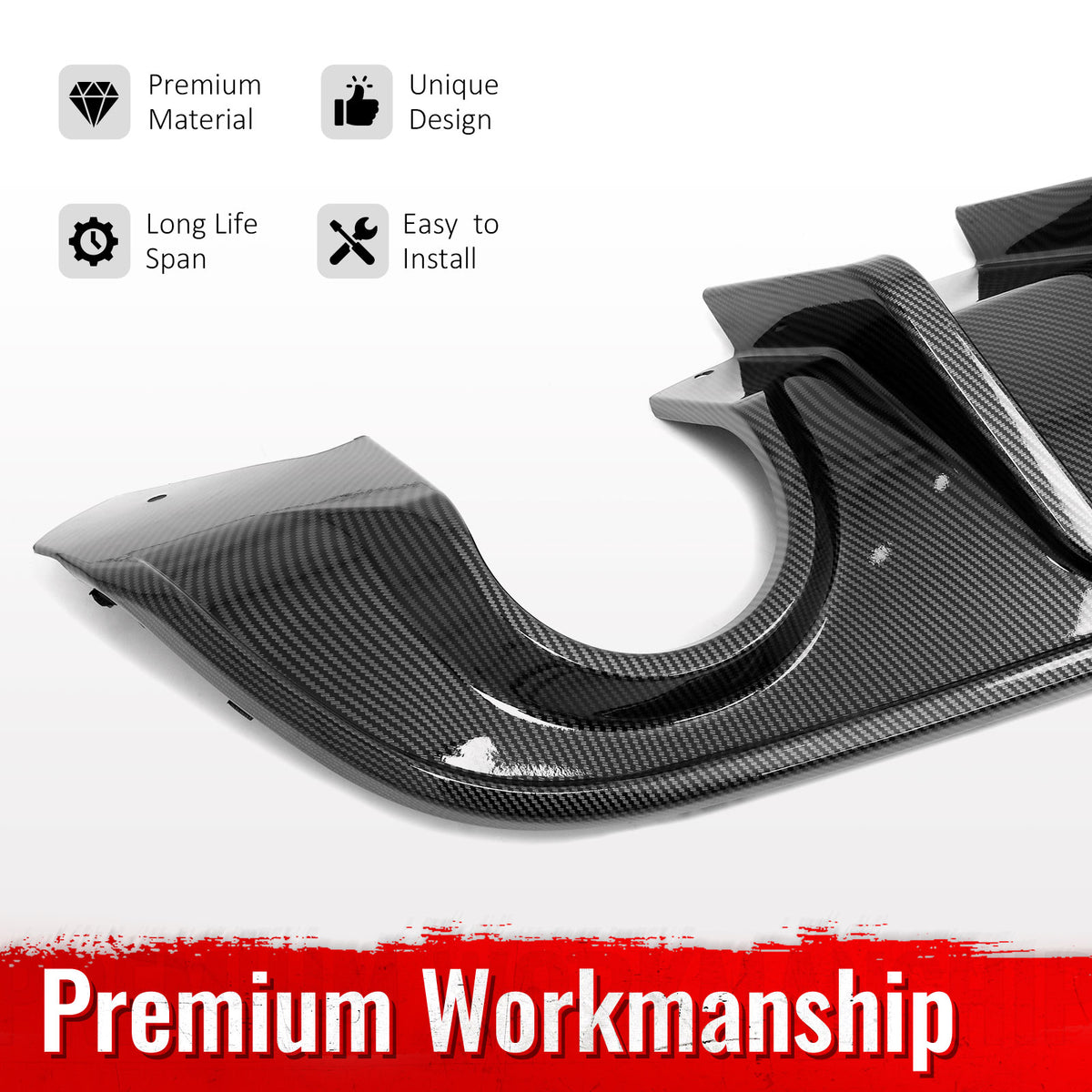Fits 15-23 Dodge Charger SRT Carbon Fiber Print Rear Diffuser w/ Black LED Light