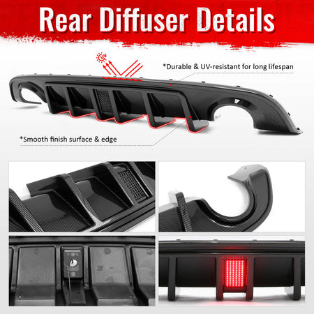 Fits 15-23 Dodge Charger SRT Carbon Fiber Print Rear Diffuser w/ Black LED Light