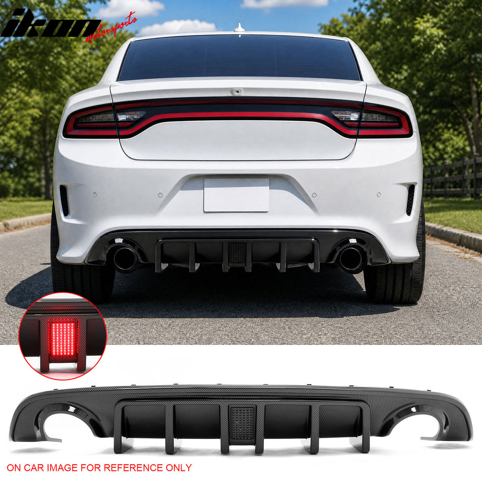 2015-2023 Dodge Charger SRT Carbon Fiber Print Rear Bumper Diffuser w/ Black LED 3rd Brake Light