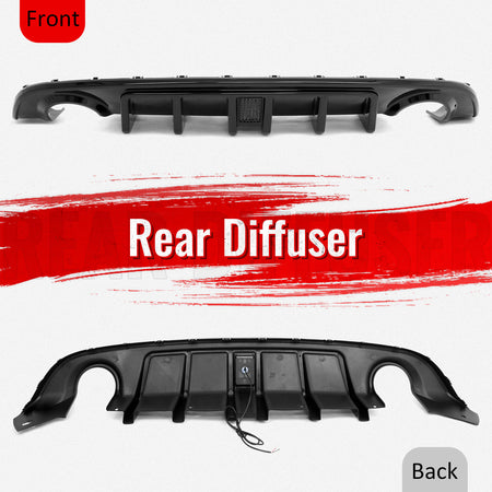 Fits 15-23 Dodge Charger SRT Gloss Black Rear Bumper Diffuser w/ Black LED Light