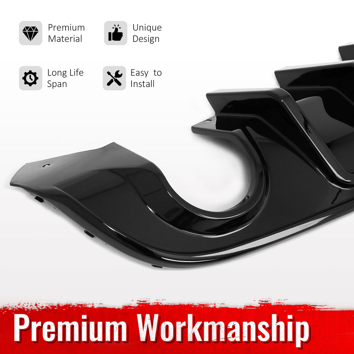 Fits 15-23 Dodge Charger SRT Gloss Black Rear Bumper Diffuser w/ Black LED Light