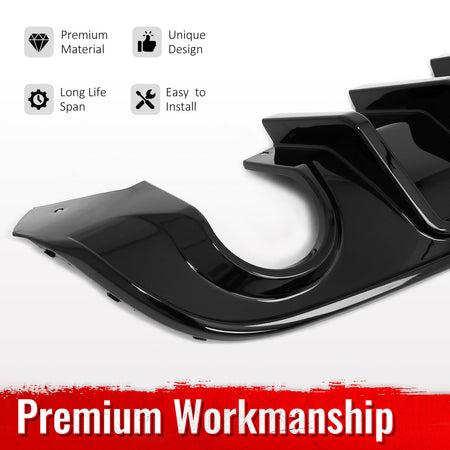 Fits 15-23 Dodge Charger SRT Gloss Black Rear Bumper Diffuser w/ Black LED Light