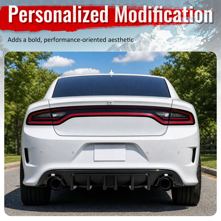 Fits 15-23 Dodge Charger SRT Gloss Black Rear Bumper Diffuser w/ Black LED Light