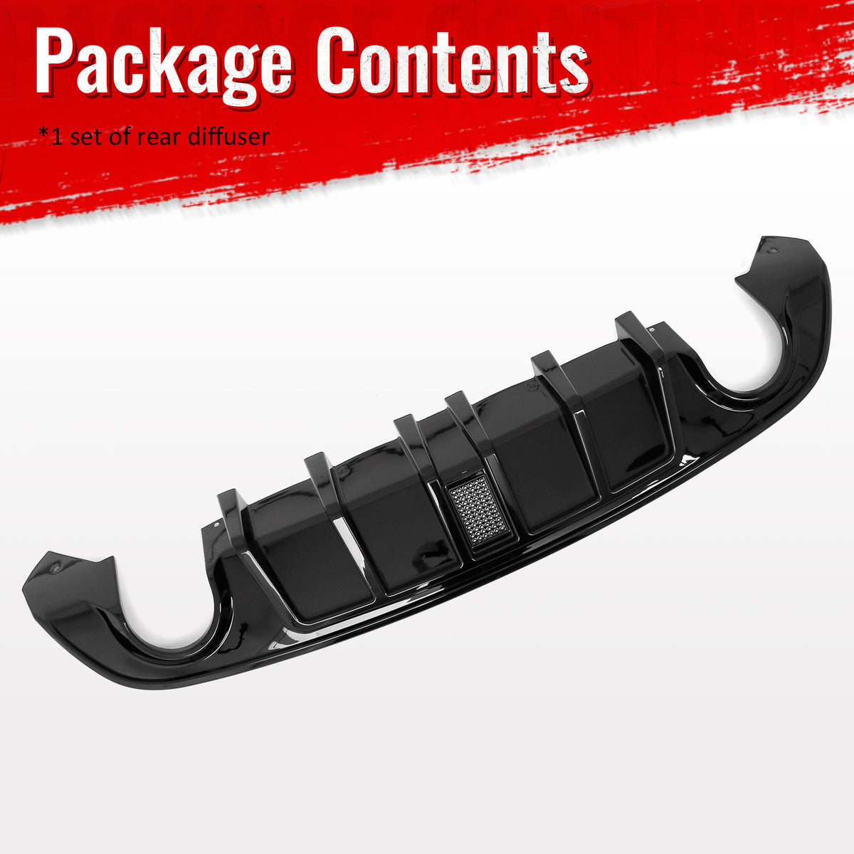 Fits 15-23 Dodge Charger SRT Gloss Black Rear Bumper Diffuser w/ Black LED Light
