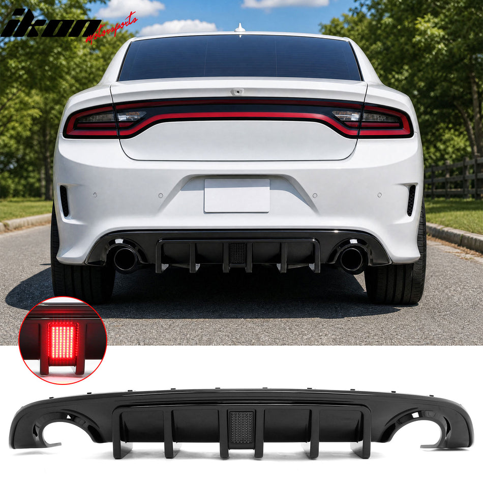 2015-2023 Dodge Charger SRT Gloss Black Rear Bumper Diffuser w/ Black LED 3rd Brake Light
