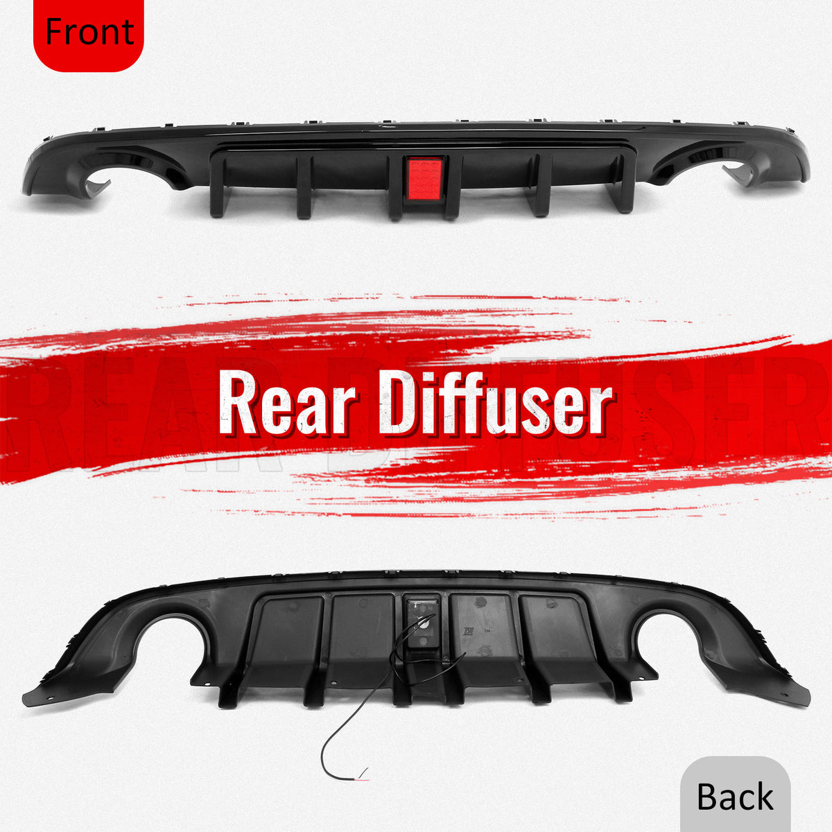 Fits 15-23 Dodge Charger SRT Gloss Black Rear Bumper Diffuser w/ Red LED Light