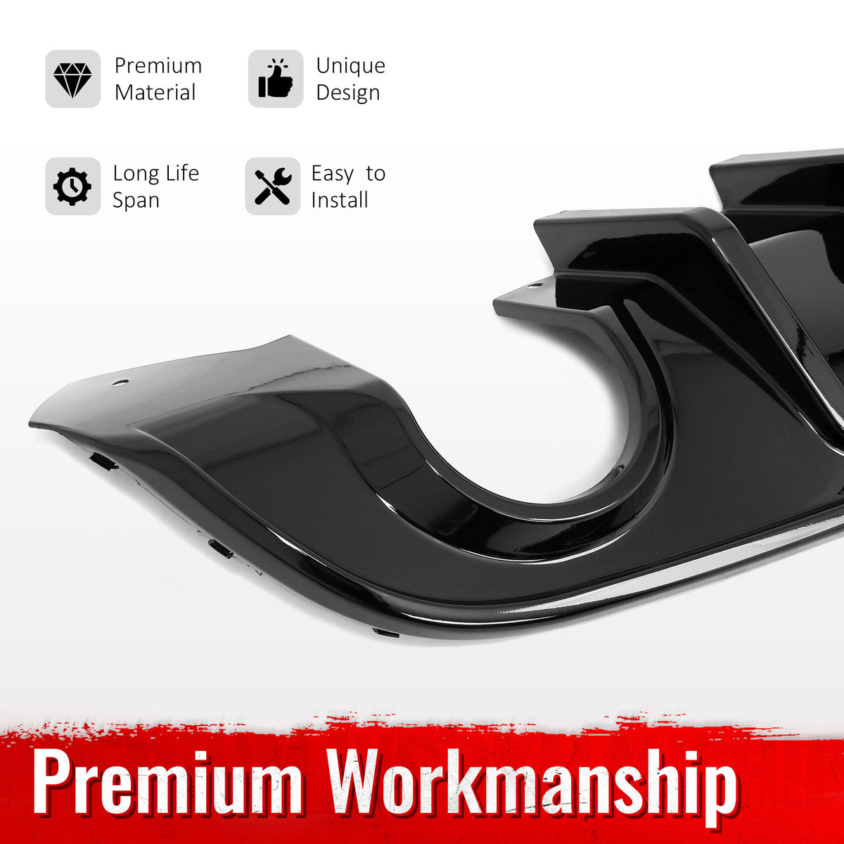 Fits 15-23 Dodge Charger SRT Gloss Black Rear Bumper Diffuser w/ Red LED Light